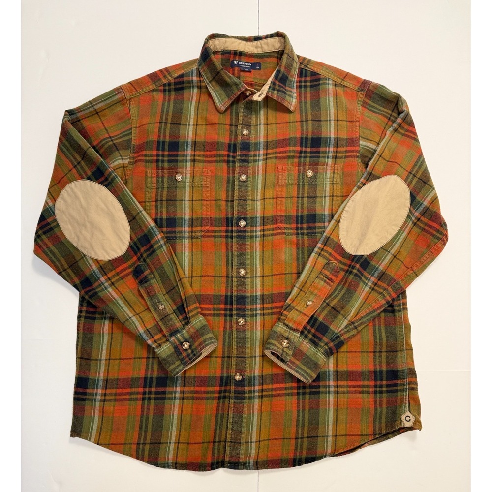 Cremieux Flannel Shirt L Plaid Elbow Patches Cotton Fall Colors READ – Small Fla